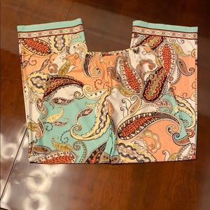 Teal pink yellow black and white palazzo pants